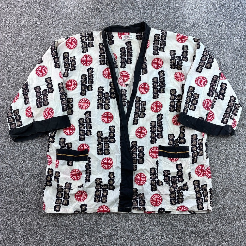 Vintage 60s Pleetway Kimojama Robe Short Red Black No Belt Traditional